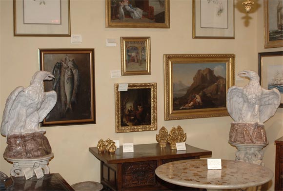 Pair of French glazed terra cotta eagles