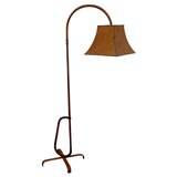 Large Jacques Adnet Saddle Stiched Leather Floor Lamp