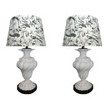 Pair of Vintage Italian White Ceramic Lamps with Custom Shades