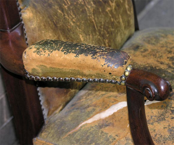 18th Century and Earlier 18th c. Scottish Partner's Desk Chair in Original Leather