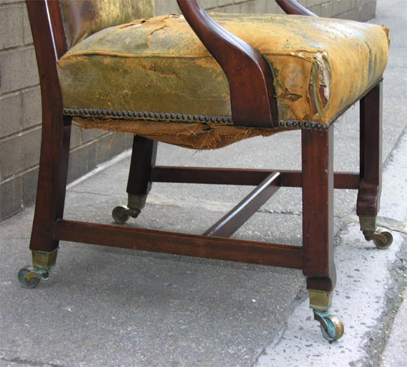 Mahogany 18th c. Scottish Partner's Desk Chair in Original Leather