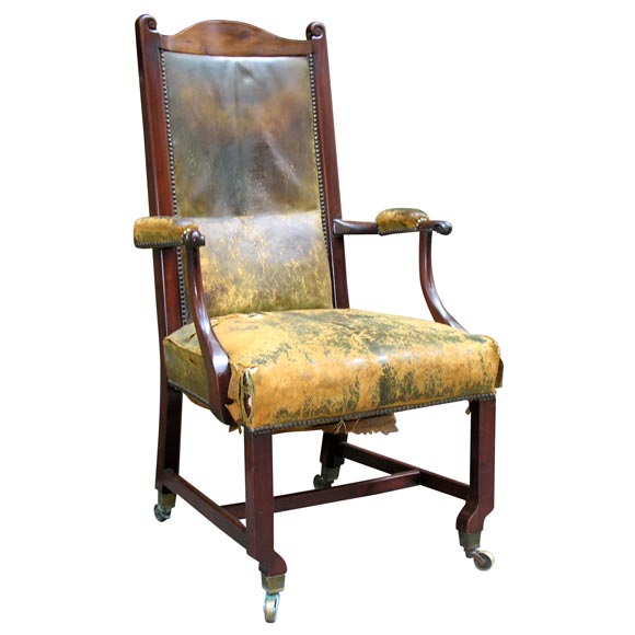 18th c. Scottish Partner's Desk Chair in Original Leather