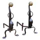 Stylish Decorative Iron and Fluted Brass Andirons