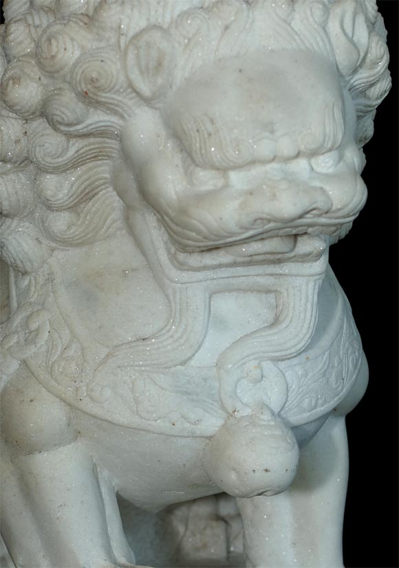 20th Century Pr. of 20th century Large White Marble Chinese Foo Dogs