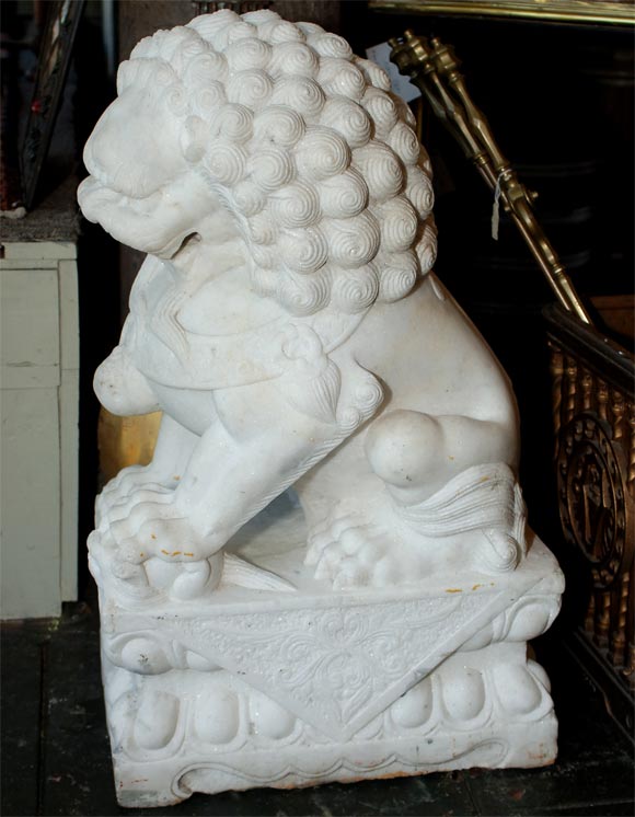 Pr. of 20th century Large White Marble Chinese Foo Dogs 4