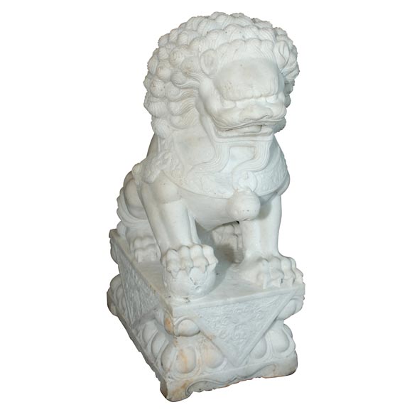 Pr. of 20th century Large White Marble Chinese Foo Dogs