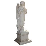 Antique Carrara Marble Standing Angel on Pedestal