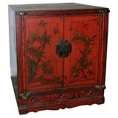 Early 19thC. Q'ing Dynsty Shanxi Red Lacquered and Golden Painted Side Cabinet 8