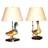 Pair of French Ceramic Duck Lamps
