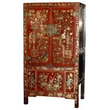 Chinese Red Lacquered Handpainted Cabinet