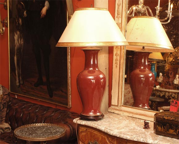 A Pair of Qing Dynasty Sang-de-Boeuf Porcelain Vase Lamps