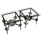 Pair of French Gilt Wrought Iron Glass Top Side Tables