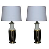 Pair Porcelain and Gold Leaf Lamps