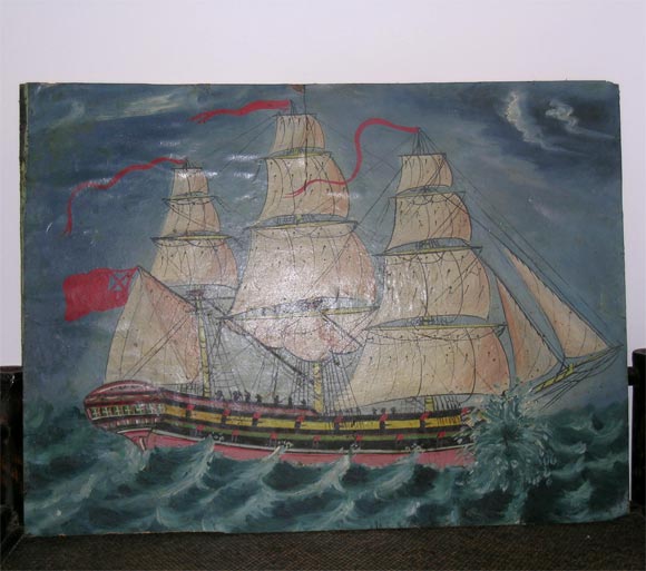 Antique Naval Oil Painting of a Ship