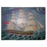 Antique Naval Oil Painting of a Ship