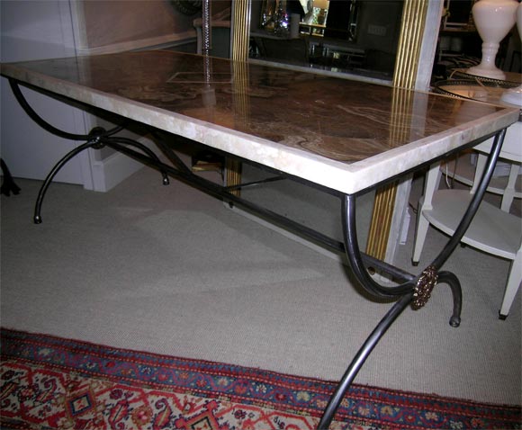 Specimen Onyx Top Desk/Library Table on Wrought Iron Base