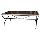 Specimen Onyx Top Desk/Library Table on Wrought Iron Base