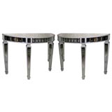 Pair of Mirrored Demilune Consoles