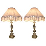 Pair of Crystal Lamps with Custom Fringed Shades