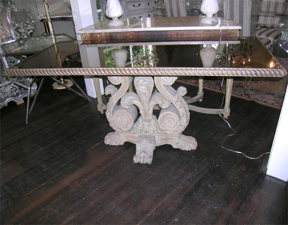 Italian Bronze Mirror Top Table with Carved Scrolled Base