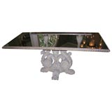Italian Bronze Mirror Top Table with Carved Scrolled Base