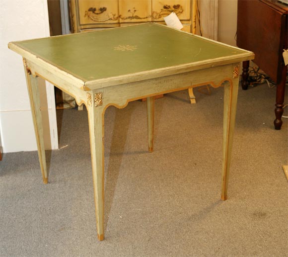 painted game table with leather top