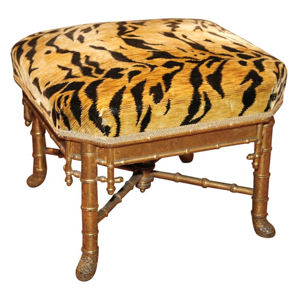 19thc French Gilt Faux Bamboo Tabouret