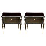 Pair Nightstands in Black Lacquer