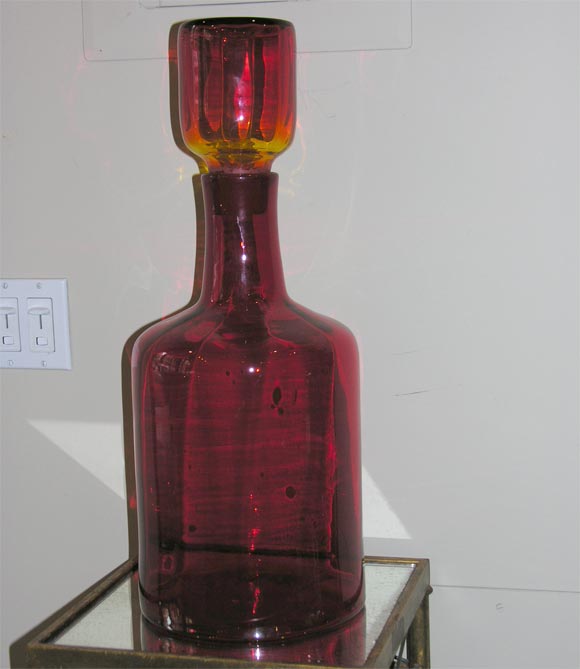 Handblown Amberina glass decanter with stopper by Blenko