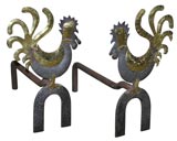 Pair of brass and nickel andirons