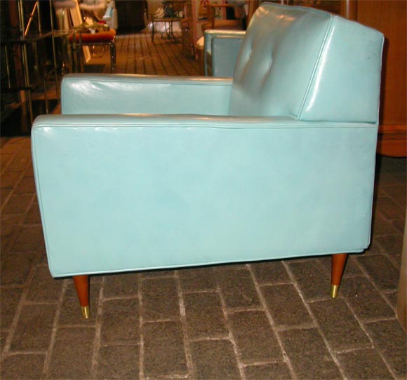 American Pair of 50's Turquoise Vinyl Chairs