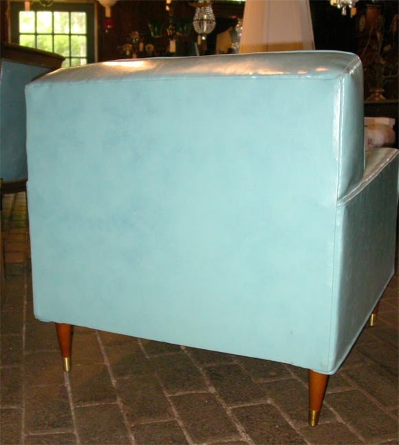 Mid-20th Century Pair of 50's Turquoise Vinyl Chairs