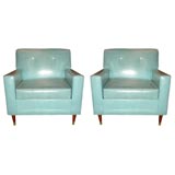 Pair of 50's Turquoise Vinyl Chairs