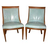 Pair Classical Blue Leather Side Chairs Pair Classical Blue Leather Side Chairs