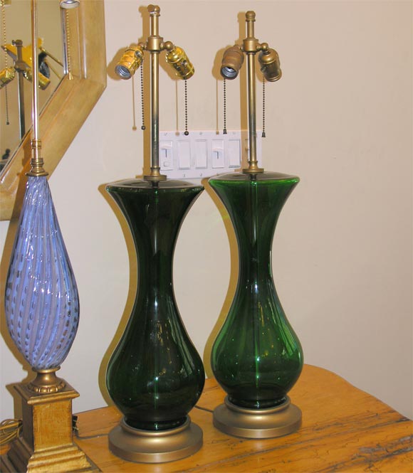 Pair Emerald Green Murano Lamps