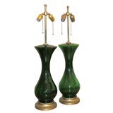Pair Emerald Green Murano Lamps
