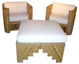 Pair of Split Bamboo Chairs & Ottoman