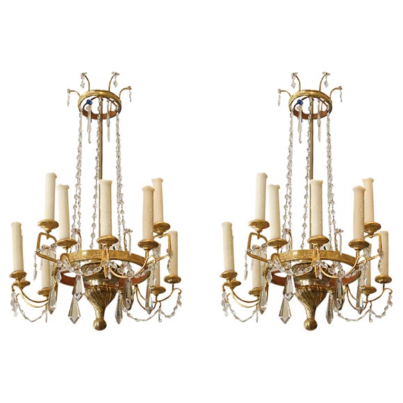 Pair crystal chandeliers