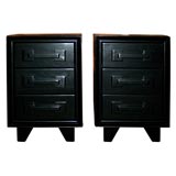 Modernage Pair of Ebonized Three Drawer Nightstands Modernage Pair of Ebonized Three Drawer Nightstands