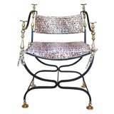 Retro Wrought Iron and Brass Savonarola Chair