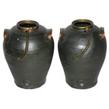 Fantastic 19th c. Handthrown Black Saltglaze Stoneware Lamps