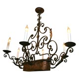 Antique FRENCH IRON CHANDELIER WITH COPPER FISH POACHER
