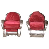 Vintage Pair Hand Sculpted Steel Armchairs.