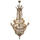 Six Light Iron and Crystal Chandelier
