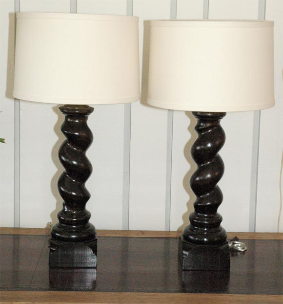 Pair of Turned Wood Lamps