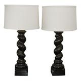 Pair of Turned Wood Lamps
