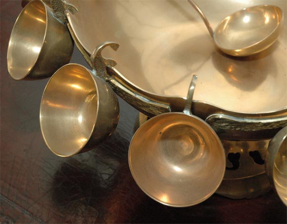 20th Century Brass Punch Bowl Serving Set