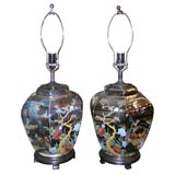 Pair of Hexagonal Mercury Glass Lamps