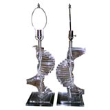 Pair of Lucite Spiral Lamps
