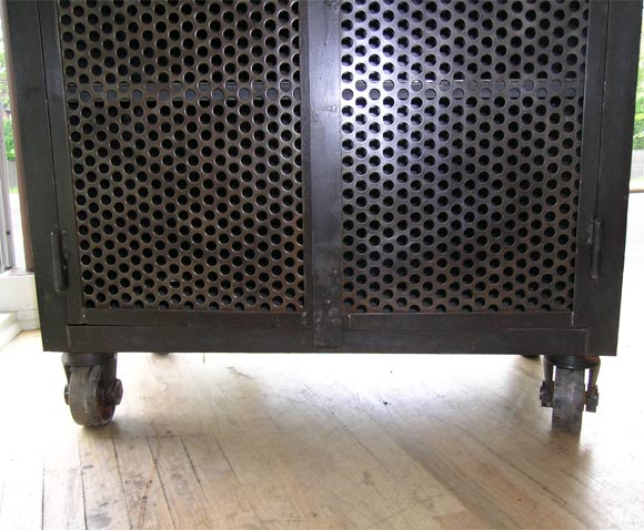 French Metal Two-Door Perforated Cabinet For Sale 1